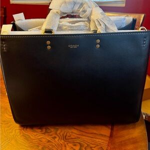 Coach Rogue 40 Black Leather Handbag with Gold Accents